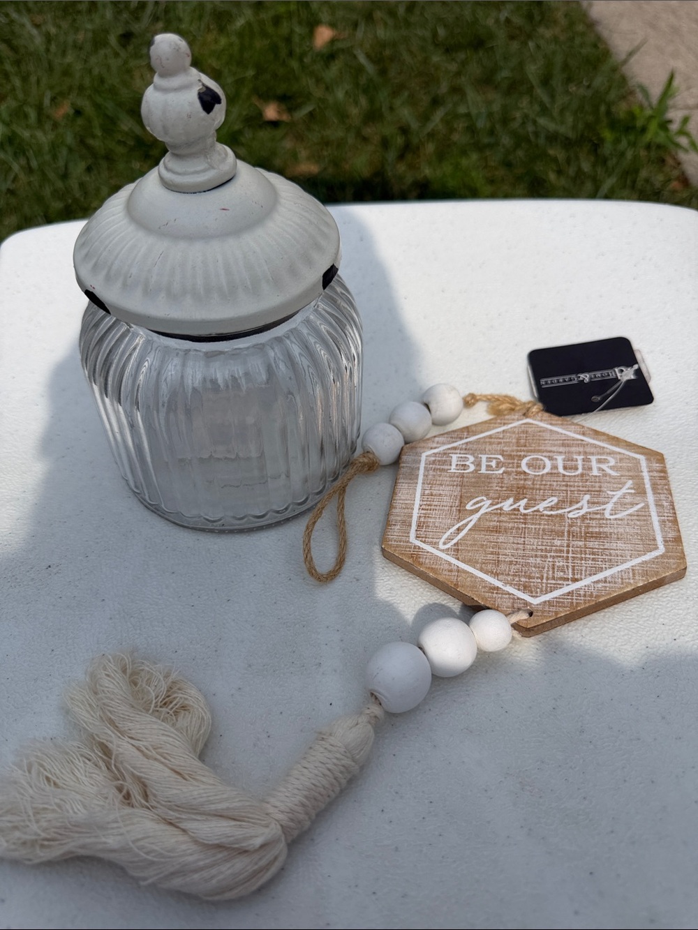 Rustic ‘Be Our Guest’ Wood & Bead Hanging Accent - White